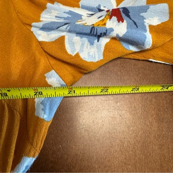 Old Navy Empire-Waist Split-Neck Floral Midi Dress Mustard Floral Tiered Size XL - Picture 13 of 15